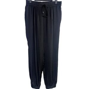 Zara Trf Tapered Elastic Drawstring Waist Harem Pant Pockets Sheer M Black #3776